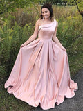 A-Line/Elegant One-Shoulder Sleeveless Ruffles Satin Prom Dresses