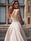 A-Line/Elegant Satin Beading V-neck Sleeveless Prom Dresses