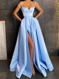 A-Line/Elegant Satin Ruffles Spaghetti Straps Sleeveless Floor-Length Prom Dresses