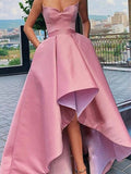 A-Line/Elegant Satin Ruffles Sweetheart Sleeveless Asymmetrical Prom Dresses