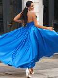 A-Line/Elegant Satin Ruffles Sweetheart Sleeveless Floor-Length Prom Dresses