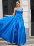 A-Line/Elegant Satin Ruffles Sweetheart Sleeveless Floor-Length Prom Dresses