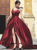 A-Line/Elegant Satin Spaghetti Straps Sleeveless Ruffles Prom Dresses