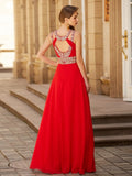 A-Line/Elegant Scoop Beading Sleeveless Floor-length Chiffon Prom Dresses