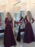 A-Line/Elegant Scoop Long Sleeves Sequin Floor-Length Satin Prom Dresses