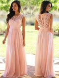 A-Line/Elegant Scoop Sleeveless Applique Floor-Length Chiffon Prom Dresses