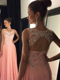 A-Line/Elegant Scoop Sleeveless Floor-Length Applique Chiffon Prom Dresses