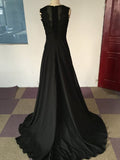 A-Line/Elegant Scoop Sleeveless Satin Chiffon Prom Dresses