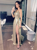 A-Line/Elegant Sequins Ruched Straps Sleeveless Prom Dresses