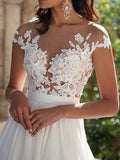 A-Line/Elegant Short Sleeves Scoop Applique Chiffon Prom Dresses