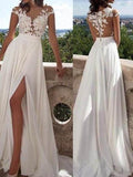 A-Line/Elegant Short Sleeves Scoop Applique Chiffon Prom Dresses