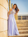 A-Line/Elegant Sleeveless Applique Chiffon Scoop Prom Dresses