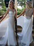 A-Line/Elegant Sleeveless Bateau Beading Chiffon Prom Dresses