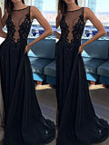 A-Line/Elegant Sleeveless Bateau Chiffon Applique Prom Dresses