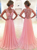 A-Line/Elegant Sleeveless Chiffon Lace V-neck Prom Dresses