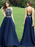 A-Line/Elegant Sleeveless Halter Chiffon Beading Prom Dresses