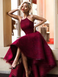 A-Line/Elegant Sleeveless Jewel Asymmetrical Ruffles Lace Prom Dresses
