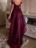 A-Line/Elegant Sleeveless Off-the-Shoulder Asymmetrical Applique Organza Prom Dresses