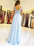 A-Line/Elegant Sleeveless Off-the-Shoulder Floor-Length Applique Chiffon Prom Dresses