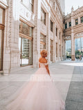 A-Line/Elegant Sleeveless Off-the-Shoulder Tulle Beading Prom Dresses
