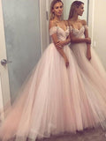 A-Line/Elegant Sleeveless Off-the-Shoulder Tulle Beading Prom Dresses
