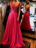 A-Line/Elegant Sleeveless Scoop Applique Chiffon Prom Dresses
