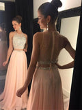 A-Line/Elegant Sleeveless Scoop Beading Chiffon Prom Dresses
