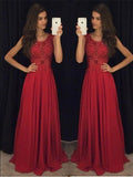 A-Line/Elegant Sleeveless Scoop Chiffon Beading Floor-Length Prom Dresses