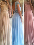 A-Line/Elegant Sleeveless Scoop Floor-Length Beading Chiffon Prom Dresses