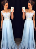 A-Line/Elegant Sleeveless Sheer Neck Applique Chiffon Prom Dresses