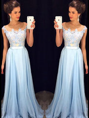 A-Line/Elegant Sleeveless Sheer Neck Applique Chiffon Prom Dresses