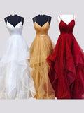 A-Line/Elegant Sleeveless Spaghetti Straps Floor-Length Tulle Prom Dresses