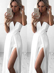 A-Line/Elegant Sleeveless Strapless Floor-Length Stretch Crepe Ruched Prom Dresses