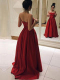 A-Line/Elegant Sleeveless Strapless Ruffles Stain Prom Dresses