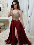 A-Line/Elegant Sleeveless Straps Beading Satin Prom Dresses