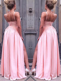 A-Line/Elegant Sleeveless Straps Floor-Length Ruched Silk like Satin Prom Dresses