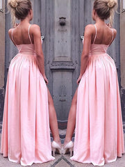 A-Line/Elegant Sleeveless Straps Floor-Length Ruched Silk like Satin Prom Dresses