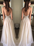 A-Line/Elegant Spaghetti Straps Sleeveless Applique Chiffon Prom Dresses