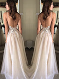 A-Line/Elegant Spaghetti Straps Sleeveless Applique Chiffon Prom Dresses