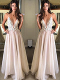 A-Line/Elegant Spaghetti Straps Sleeveless Applique Chiffon Prom Dresses