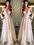 A-Line/Elegant Spaghetti Straps Sleeveless Applique Chiffon Prom Dresses