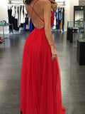 A-Line/Elegant Spaghetti Straps Sleeveless Floor-Length Chiffon Prom Dresses