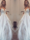 A-Line/Elegant Spaghetti Straps Sleeveless Floor-Length Tulle Prom Dresses