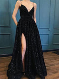 A-Line/Elegant Spaghetti Straps V-neck Prom Dresses