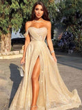 A-Line/Elegant Strapless Sleeveless Prom Dresses
