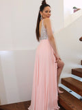 A-Line/Elegant Straps Beading Sleeveless Chiffon Floor-Length Prom Dresses