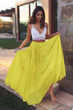 A-Line/Elegant Straps Sleeveless Floor-Length Lace Chiffon Two Piece Prom Dresses