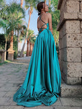 A-Line/Elegant Straps Sleeveless Ruffles Silk like Satin Prom Dresses
