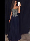 A-Line/Elegant Sweetheart Sleeveless Floor-Length Chiffon Applique Prom Dresses