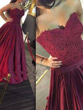 A-Line/Elegant Sweetheart Sleeveless Lace Satin Floor-Length Prom Dresses